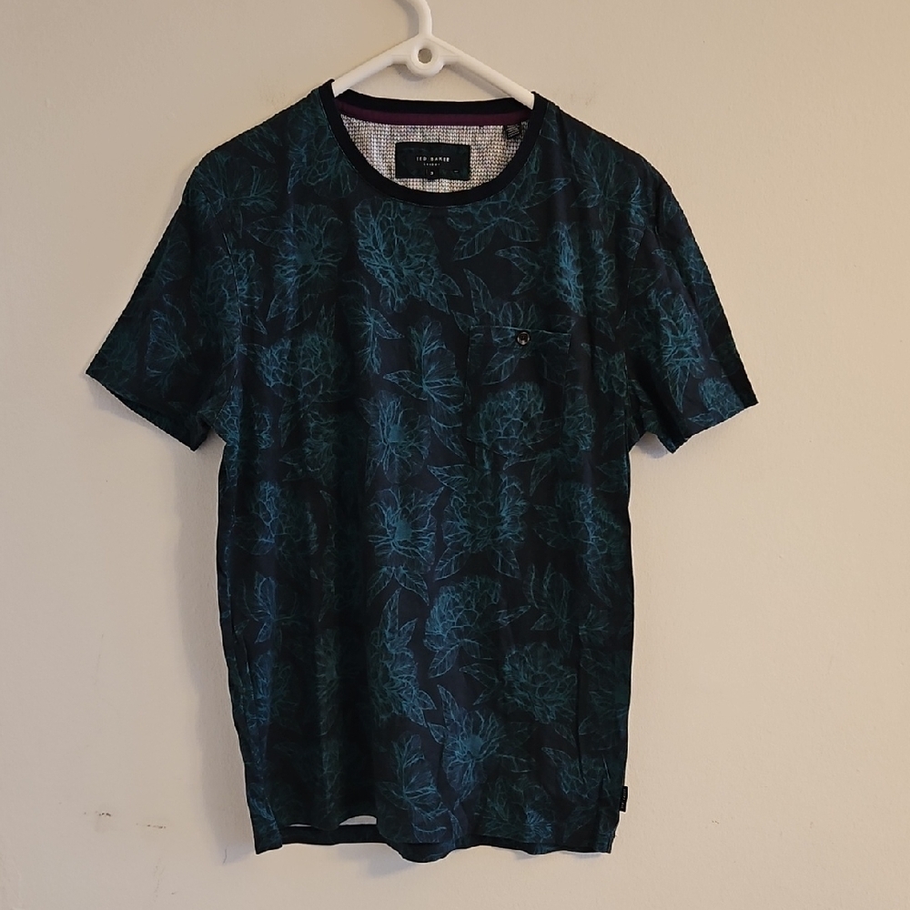 Ted Baker London Teal Leaf Pattern Tee